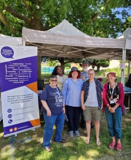 Some of the NCVS Team in front of the NCVS stall at Nottingham Arboretum Volunteers' Week event Saturday 3 June 2023