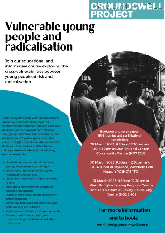 Publicity flyer for 'Vulnerable young people and radicalisation' course. Click to enlarge.